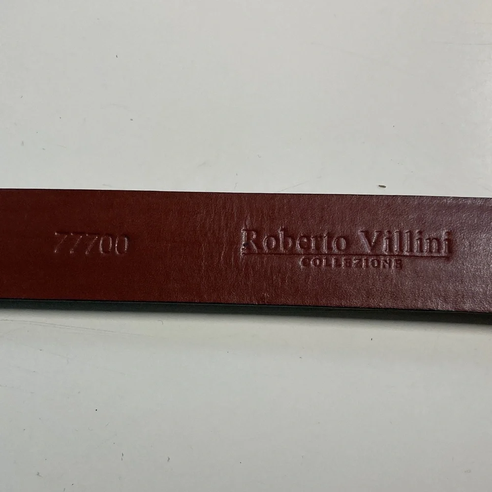 Black Leather Roberto Villini Collezione Belt Size 34 with Solid Brass Buckle